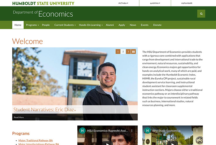 Department of Economics website screenshot