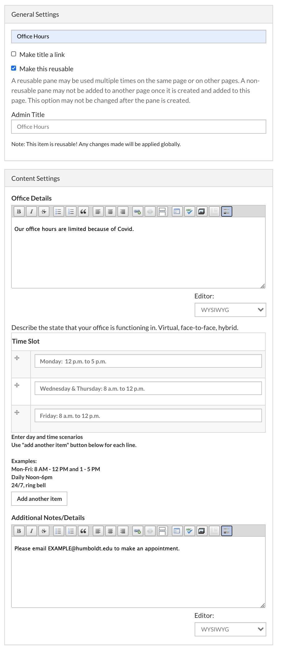 Office Hours example form